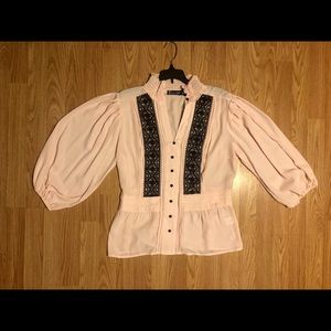 New York and Company Pink blouse with black lace